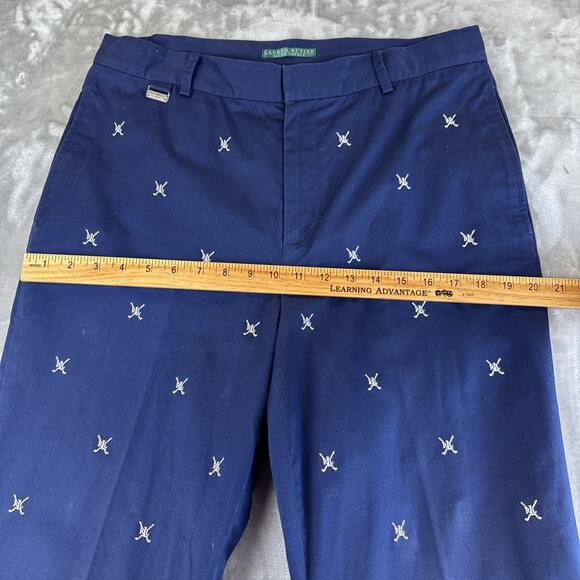 Lauren Active Ralph Lauren Chino Pants Women's 12 Navy White Embroidery (1195) - Picture 10 of 13